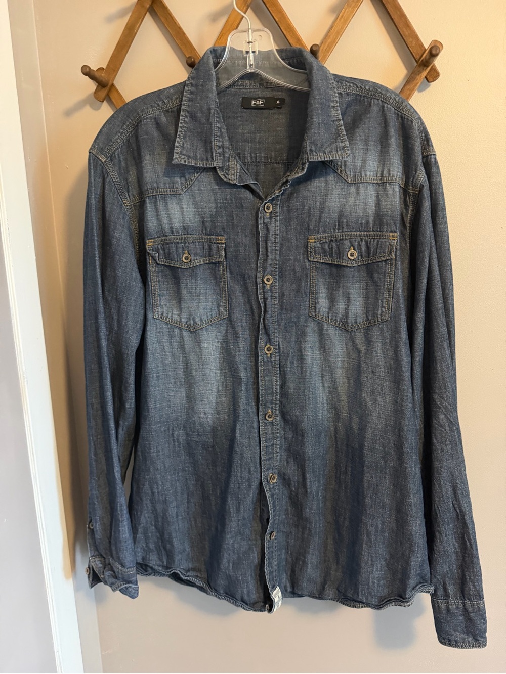 F&F Denim Chambray Western Long Sleeve Button Up Shirt XL